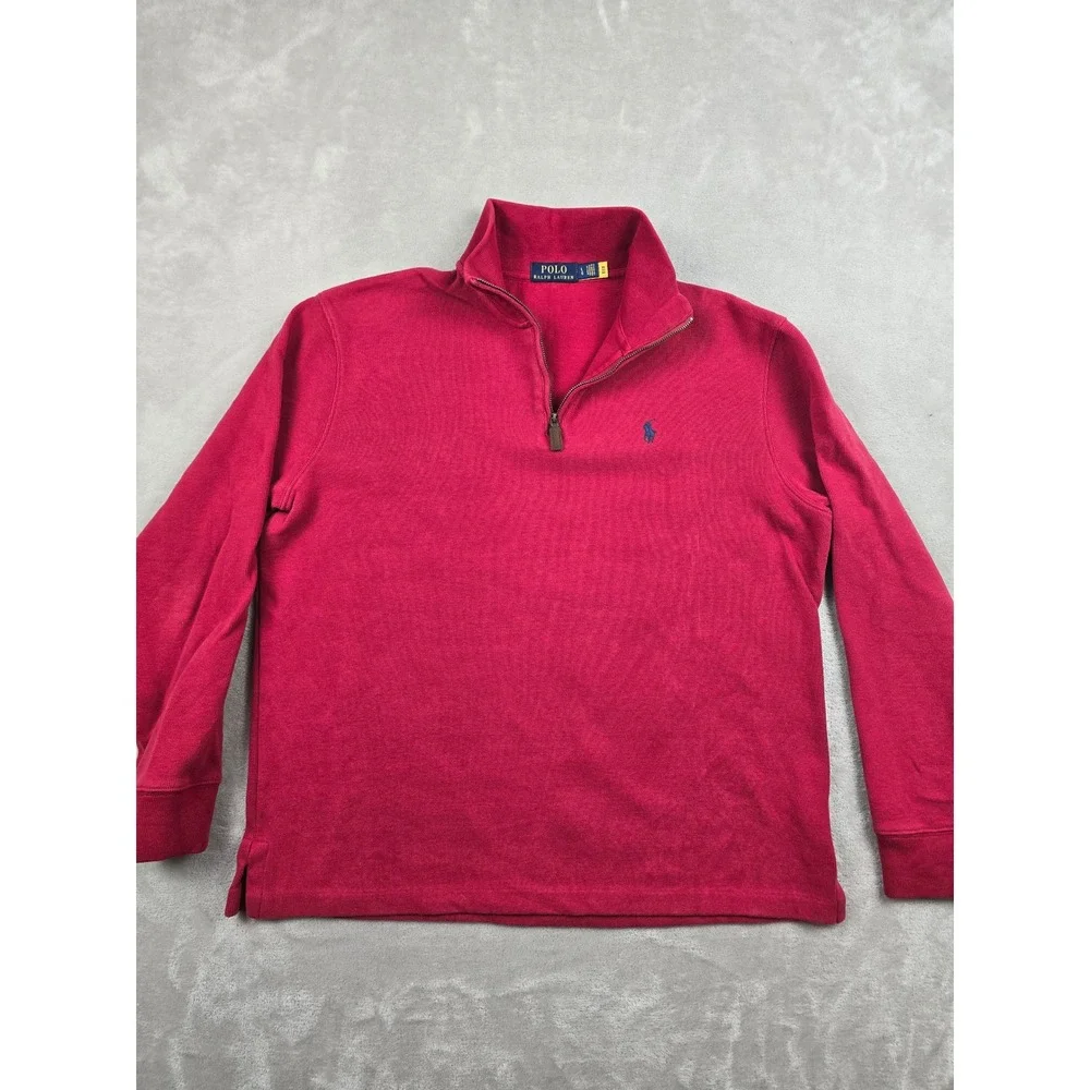 Polo Ralph Lauren Quarter Zip Pullover Mens Large Red Cotton Long Sleeve Sweater